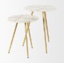 69674 - Vivienne  16.0L x 16.0W x 19.0H White Marble W/Antique Gold Metal Round Small Side Table