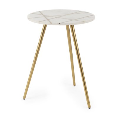 69675 - Vivienne 18.0L x 18.0W x 23.0H White Marble W/Antique Gold Metal Round Large Accent Table