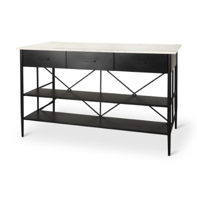 69936-AB - Amika White Marble Top Black Metal Base Kitchen Island