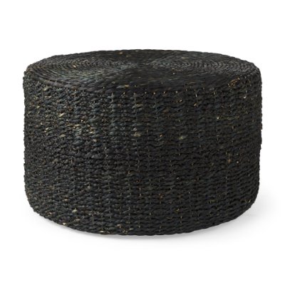 69579 - Dina 75L x 75W x 45H Black Cornhusk and Water Hyacinth Round Coffee Table Pouf 