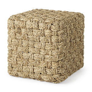 Adele  17.7L x 17.7W x 17.7H Medium Brown Seagrass Woven Square Pouf 