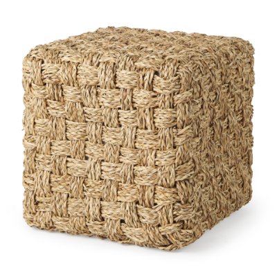 69605 - Adele  17.7L x 17.7W x 17.7H Medium Brown Seagrass Woven Square Pouf 