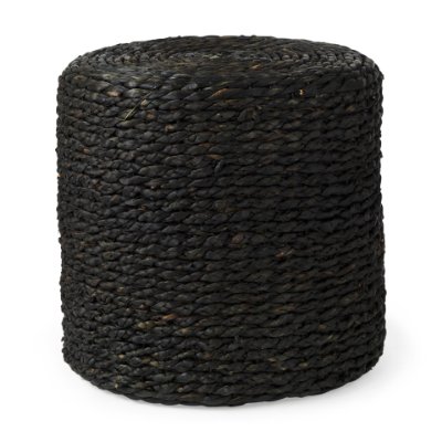 69606 - Dina 17.7L x 17.7W x 17.7H Black Cornhusk and Water Hyacinth Round Pouf 