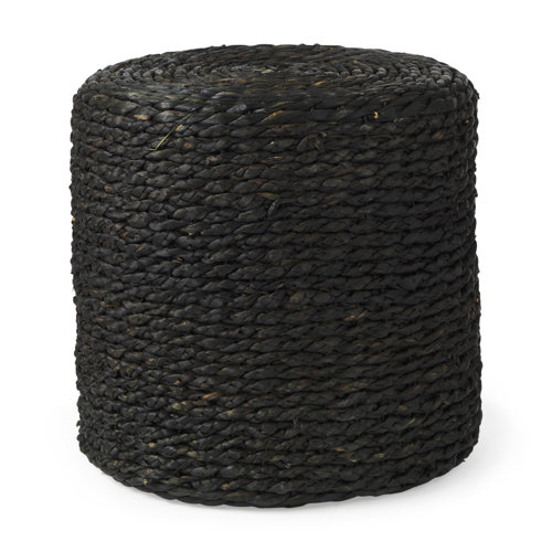69606 - Dina 17.7L x 17.7W x 17.7H Black Cornhusk and Water Hyacinth Round Pouf 