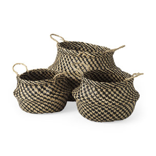 Gaia (Set of 3) Light and Dark Brown Cross Patterend Belly Seagrass Basket