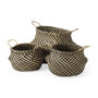 69607 - Gaia (Set of 3) Light and Dark Brown Cross Patterend Belly Seagrass Basket