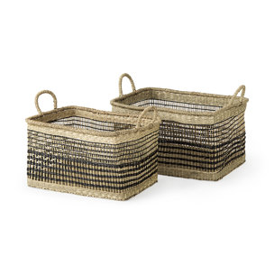 Nia (Set of 2) Light Brown Seagrass Rectangular Basket with Handles 