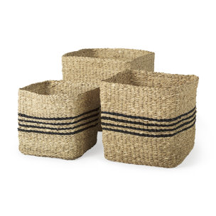 Cullen 15.7L x 15.7W x 15.7H (Set of 3) Grey Twisted Seagrass Square Basket  