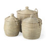 69613 - Olivia 15.7L x 15.7W x 17.3H Set of 3 Beige Seagrass Basket W/Lid and Handles