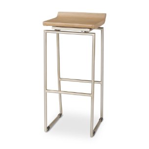 Givens Low Back 32in Seat Bar Stool | Brown Wood w/ Silver Metal