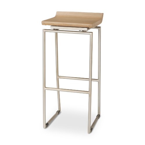 69555 - Givens 31.8"H Seat Height Brown Wood W/Silver Metal Frame Barstool