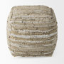 69501 - Aadhya 16.0L x 16.0W x 16.0H Taupe/Silver Leather and Cotton Pouf