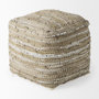 69501 - Aadhya 16.0L x 16.0W x 16.0H Taupe/Silver Leather and Cotton Pouf