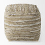 69501 - Aadhya 16.0L x 16.0W x 16.0H Taupe/Silver Leather and Cotton Pouf