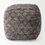 69521 - Falguni 16.0L x 16.0W x 16.0H Gray Leather and Cotton Patterned Pouf