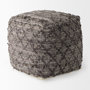 69521 - Falguni 16.0L x 16.0W x 16.0H Gray Leather and Cotton Patterned Pouf