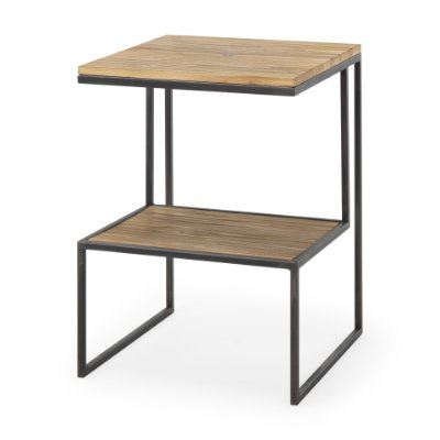 70092 - Ronin 22"H Square 2-Tier Wood w/ Black Metal Accent Table