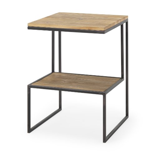 70092 - Ronin 22"H Square 2-Tier Wood w/ Black Metal Accent Table