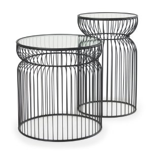 Shani Set of 2 Round, Black Metal w/ Glass, Accent Tables