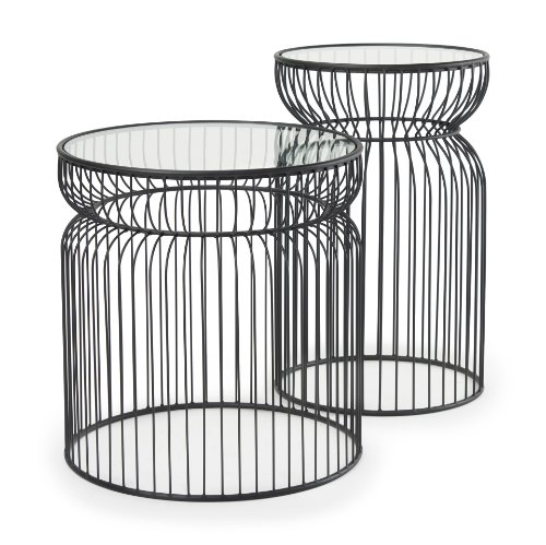 70089 - Shani Set of 2 Round, Black Metal w/ Glass, Accent Tables