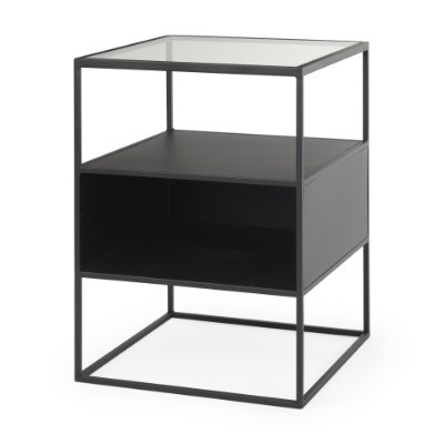 70096 - Samson 15.7L x 15.7W x 21.3H Side Table Matte Black Metal and Glass