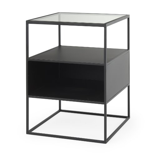 70096 - Samson 15.7L x 15.7W x 21.3H Side Table Matte Black Metal and Glass