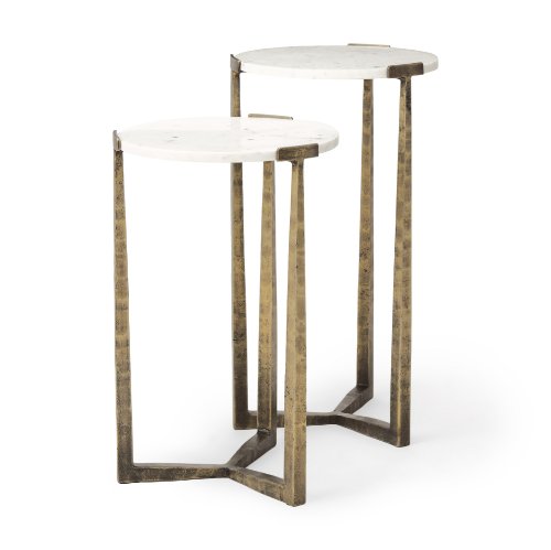 69730 - Atticus Marble and Antiqued Gold Metal Nesting Accent Tables (Set of 2)