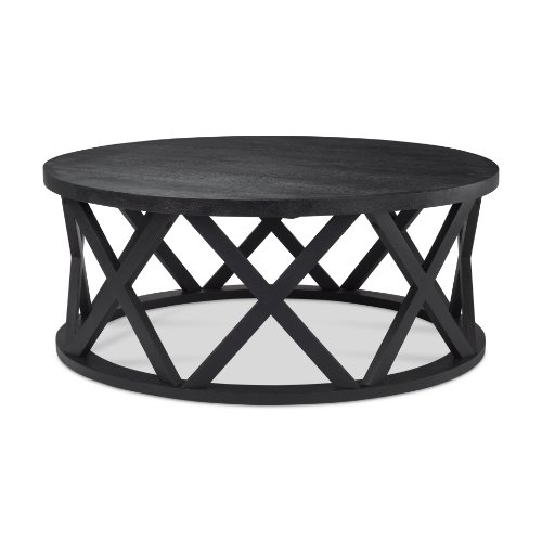 69745 - Forsey  28.0L x 45.3W x 18.0H Black Solid Wood Round Coffee Table
