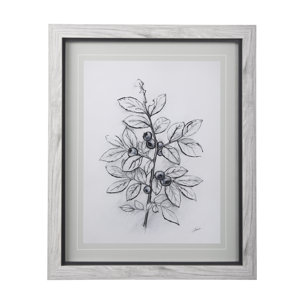 WildBerry Collection Blueberry by Mercana Studio Hand Embellished Framed Art Print Matted under Glas