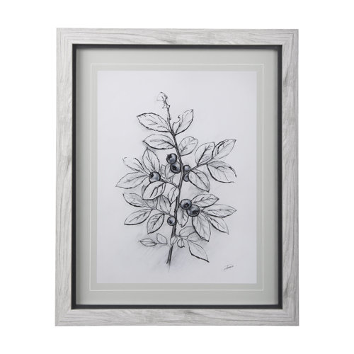 14073 - WildBerry Collection Blueberry by Mercana Studio Hand Embellished Framed Art Print Matted under Glas