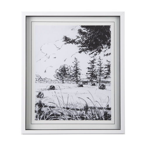 14087 - Farm View II by Mercana Studio a Hand Embellished Textured Framed Art Print Matted under Glass