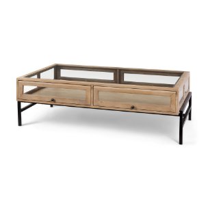 Arelius 49.5"L Rectangular Light Brown Wood w/ Black Metal Base Display Coffee Table