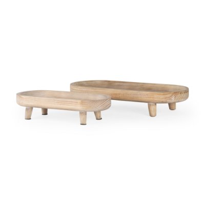 70066 - Carver Set of 2 Oblong White Washed Wood Footed Trays 