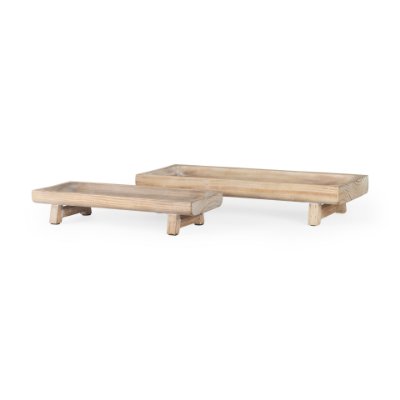 70067 - Carver Set of 2 Rectangular White Washed Wood Trays