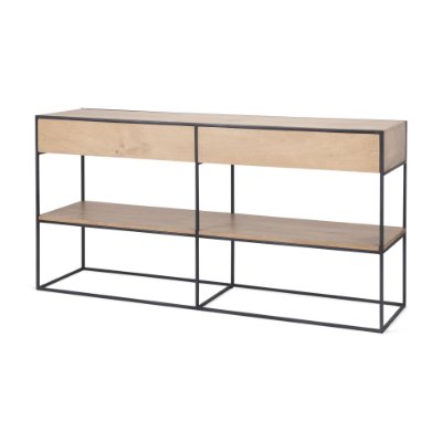 69716 - Morris 63.0L x 15.0W x 31.0H Beige Wood w/ Black Metal Frame 2 Drawer Console Table