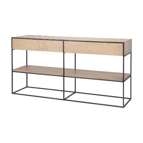 69716 - Morris 63.0L x 15.0W x 31.0H Beige Wood w/ Black Metal Frame 2 Drawer Console Table