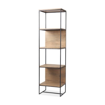 69717 - Morris 19.75 L x 15.0W x 72.5H Beige Wood W/Black Metal Frame 4-Tier Shelving Unit
