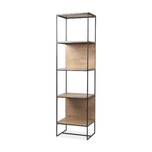69717 - Morris 19.75 L x 15.0W x 72.5H Beige Wood W/Black Metal Frame 4-Tier Shelving Unit