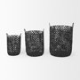 69608 - Lola (Set of 3) Black Water Hyacinth Zig Zag Weave Round Basket W/ Handles