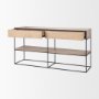 69716 - Morris 63.0L x 15.0W x 31.0H Beige Wood w/ Black Metal Frame 2 Drawer Console Table