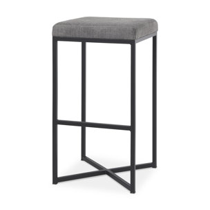 Frodo Backless 29.75in Seat Bar Stool | Gray Fabric w/ Black Iron