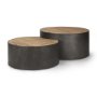 70240 - Eclipse Gunmetal Gray Drum Base w/ Brown Wood Top Nested Coffee Table