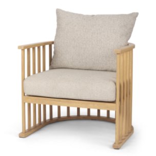 Kopari Beige Fabric W/Light Brown Wood Accent Chair