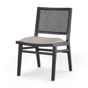 Wynn Cane Back Dining Side Chair | Beige Fabric w/ Black Wood