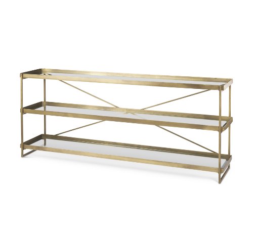 69782 - Trey 72.0L x 16.0W x 30.0H Gold Metal W/Glass Console Table