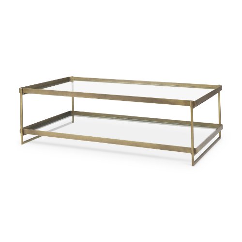 69783 - Trey 56.0L x 32.0W x 17.0H Gold Metal W/Glass Coffee table