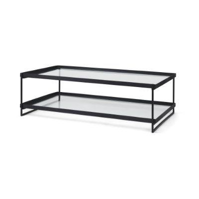 69786 - Trey 56"L x 32"W x 17"H Black Metal W/Glass Coffee Table