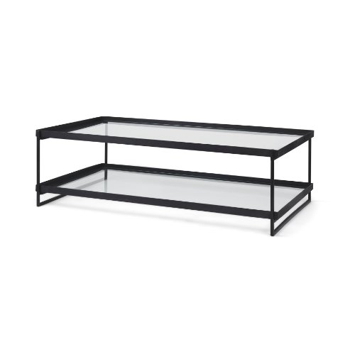 69786 - Trey 56"L x 32"W x 17"H Black Metal W/Glass Coffee Table