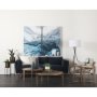 69621 - Brooks 90.2L x 34.8W x 33.5H Navy Blue Fabric Three Seater Sofa W/ Medium Brown Wooden Legs