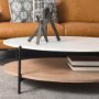 68489-AB - Larkin 48" Oval White Marble Top and Solid Wood Shelf w/ Black Metal Frame Coffee Table